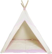 Cabana tenda toca casinha infantil com tapete acolchoado detalhes em rosa 135x110x110cm