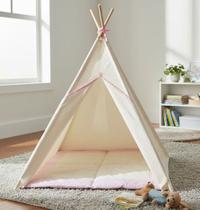Cabana tenda toca casinha infantil com tapete acolchoado detalhes em rosa 135x110x110cm Cabana tenda toca casinha infantil com tapete acolchoado detalhes em rosa 135x110x110cm