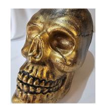 Cabeça crânio decoração Halloween dourado esqueleto corrente c/5
