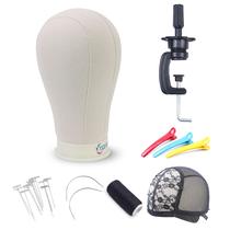 Cabeça de bloco de lona EERYA 60 cm para fabricação de perucas com suporte e acessórios Cabeça de bloco de lona EERYA 60 cm para fabricação de perucas com suporte e acessórios