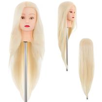 Cabeça De Boneca Sintética Loira 50 Cm e Suporte De Mesa Cabeça De Boneca Sintética Loira 50 Cm e Suporte De Mesa