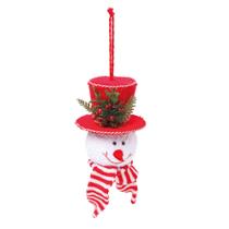 Cabeça de Boneco de Neve Decorativo para Pendurar com Cartola Listrada Vermelha e Bra - Cromus: 1209718