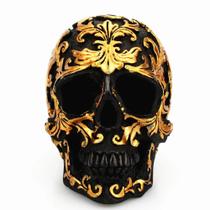 Cabeça de Caveira Decorativa - Artesanato em Resina com Detalhes Dourados - Decoração de Halloween Cabeça de Caveira Decorativa - Artesanato em Resina com Detalhes Dourados - Decoração de Halloween