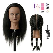 Cabeça de Manequim 46 cm com 70% de Cabelo Natural e Suporte de Fixação Cabeça de Manequim 46 cm com 70% de Cabelo Natural e Suporte de Fixação