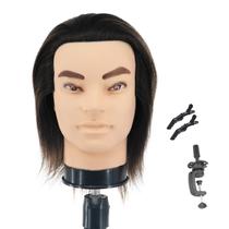 Cabeça de manequim de barbeiro Amyqueen 12" com cabelo humano e suporte Cabeça de manequim de barbeiro Amyqueen 12" com cabelo humano e suporte