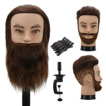 Cabeça de manequim WDQXCQA masculina com cabelo 100% humano 30 cm com barba