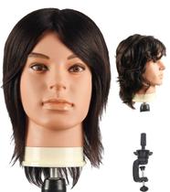 Cabeça de manequim Zenyinfa 100% cabelo humano 40 cm marrom escuro Cabeça de manequim Zenyinfa 100% cabelo humano 40 cm marrom escuro