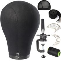 Cabeça de manequim ZGCYSMHT Cabeça de bloco de lona de cortiça de 53 cm com suporte Cabeça de manequim ZGCYSMHT Cabeça de bloco de lona de cortiça de 53 cm com suporte