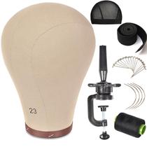 Cabeça de manequim ZGCYSMHT Cabeça de bloco de lona de cortiça de 58 cm com suporte Cabeça de manequim ZGCYSMHT Cabeça de bloco de lona de cortiça de 58 cm com suporte