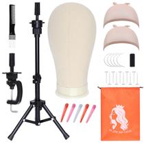 Cabeça de peruca PWEOUKE Canvas de 22 polegadas com suporte e bolsa de armazenamento