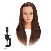 Cabeça de treinamento 20-22" 100% Cabelo humano Cabeça manequim cabeça treinamento Cabeça Cosmetologia Manikin Cabeça de boneca com grampo livre ...