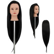 Cabeça de Treino Cabelo Sintético 60cm Preta Sem Suporte Cabeça de Treino Cabelo Sintético 60cm Preta Sem Suporte