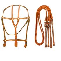Cabeçada de Couro Par De Rédea Trançada Montaria vaquejada