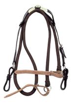 Cabeçada e Rédea Para Cavalo Preta Trançada Aplique Zamac Circular Rédea Marrom