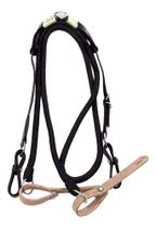 Cabeçada e Rédea Para Cavalo Preta Trançada Aplique Zamac Losango