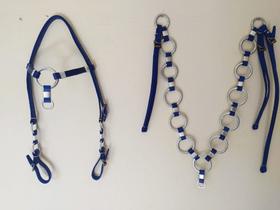 Cabeçada Peitoral Em Couro Azul Para Mula Ou Cavalo