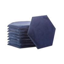 Cabeceira 3D Acolchoada Para Parede Cama Solteiro Modulo Hexagonal Azul 7 peças