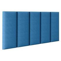 Cabeceira 5 Pçs Modulada Mdf Suede 20x60cm Cama Box Azul