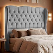 Cabeceira Alora King Size Estofada Capitonê no Box MDF Linho Cinza Abmaza Cabeceira Alora King Size Estofada Capitonê no Box MDF Linho Cinza Abmaza