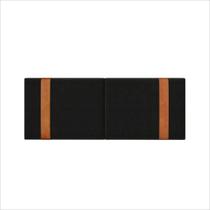 Cabeceira Artemis Casal Bouclê Preto com Detalhes Couro Caramelo - MS