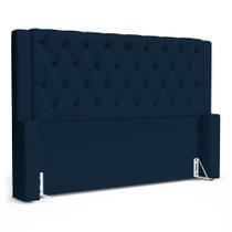 Cabeceira Atena Para Cama Box Queen Size 160cm Capitonê com Frame Veludo Azul Marinho - Desk Design