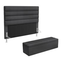 Cabeceira Atlas e Calçadeira Baú Ursa 140 para Cama de Casal N-022 Veludo Chumbo Aradecor