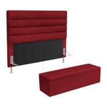 Cabeceira Atlas e Calçadeira Baú Ursa 140 para Cama de Casal Z-001 Sued Vermelho Aradecor