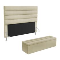 Cabeceira Atlas e Calçadeira Baú Ursa 140 para Cama de Casal Z-003 Sued Bege Aradecor