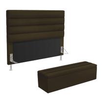 Cabeceira Atlas e Calçadeira Baú Ursa 140 para Cama de Casal Z-010 Sued Marrom Aradecor