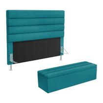 Cabeceira Atlas e Calçadeira Baú Ursa 140 para Cama de Casal Z-016 Sued Azul Turquesa Aradecor