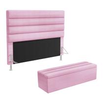 Cabeceira Atlas e Calçadeira Baú Ursa 140 para Cama de Casal Z-021 Sued Rosa Bebê Aradecor