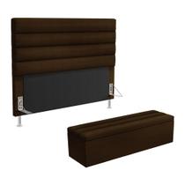Cabeceira Atlas e Calçadeira Baú Ursa 160 para Cama Queen A-011 Couro Marrom Aradecor