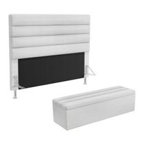 Cabeceira Atlas e Calçadeira Baú Ursa 160 para Cama Queen A-013 Couro Branco Aradecor