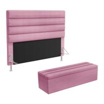 Cabeceira Atlas e Calçadeira Baú Ursa 160 para Cama Queen Z-009 Sued Rosê Aradecor