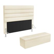 Cabeceira Atlas e Calçadeira Baú Ursa 195 para Cama King N-030 Veludo Bege Aradecor