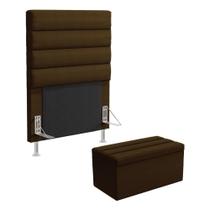 Cabeceira Atlas e Calçadeira Baú Ursa 90 para Cama de Solteiro A-011 Couro Marrom Aradecor