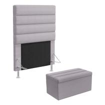 Cabeceira Atlas e Calçadeira Baú Ursa 90 para Cama de Solteiro N-023 Veludo Cinza Claro Aradecor