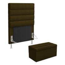 Cabeceira Atlas e Calçadeira Baú Ursa 90 para Cama de Solteiro N-027 Veludo Marrom Chocolate Aradecor