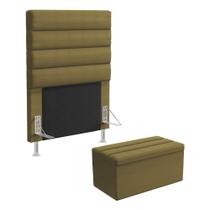 Cabeceira Atlas e Calçadeira Baú Ursa 90 para Cama de Solteiro Z-006 Sued Capuccino Aradecor