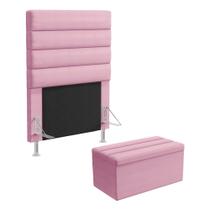 Cabeceira Atlas e Calçadeira Baú Ursa 90 para Cama de Solteiro Z-009 Sued Rosê Aradecor