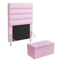 Cabeceira Atlas e Calçadeira Baú Ursa 90 para Cama de Solteiro Z-021 Sued Rosa Bebê Aradecor