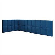 Cabeceira Aurora Cama Box Solteiro Infantil em L Suspensa Almofadada Proteção Lateral Estofada Decoração Quarto - Azul Suede - RPM Móveis