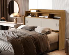 Cabeceira Box Casal 1,40 Jessica Com Prateleira Nicho e Porta de Correr design moderno minimalista de mdf