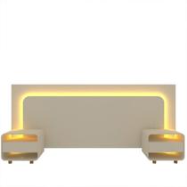 Cabeceira Box Casal com 2 Mesas de Cabeceira com Led Innova 100% MDF