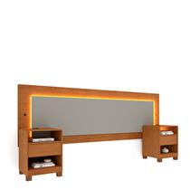 Cabeceira Box Casal/Queen Organica Luna 100% MDF LED Carregador USB E 2 Gavetas 268cm x 72cm Yescasa Marrom Cinamomo/Off White