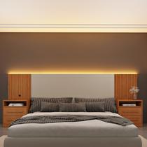 Cabeceira Box Casal/Queen Ripado com LED e 4 Gavetas 246cm x 108cm Espresso Móveis