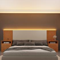 Cabeceira Box Casal/Queen Ripado com LED e Carregador USB e 4 Gavetas 246cm x 108cm Espresso Móveis