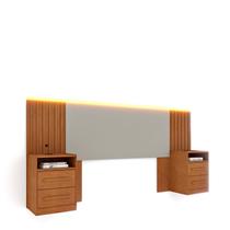 Cabeceira Box Casal Ripado com LED e Carregador USB e 4 Gavetas Yescasa