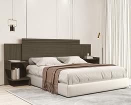 cabeceira box extensível aurora 140 160 casal queen com mesa de cabeceira design moderno MDF com nichos