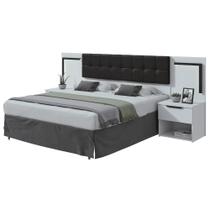 Cabeceira Box Lopas 1,60 Calitan 2023 Tecido material sintético Preto C/led Branco/PRETO FOSCO